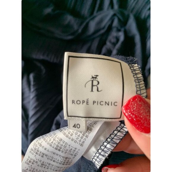 ๐ 2/$20 ๐ Navy Blue Rope Picnic French sz 40 (sz 8) Blouse with Tie - Picture 5 of 5